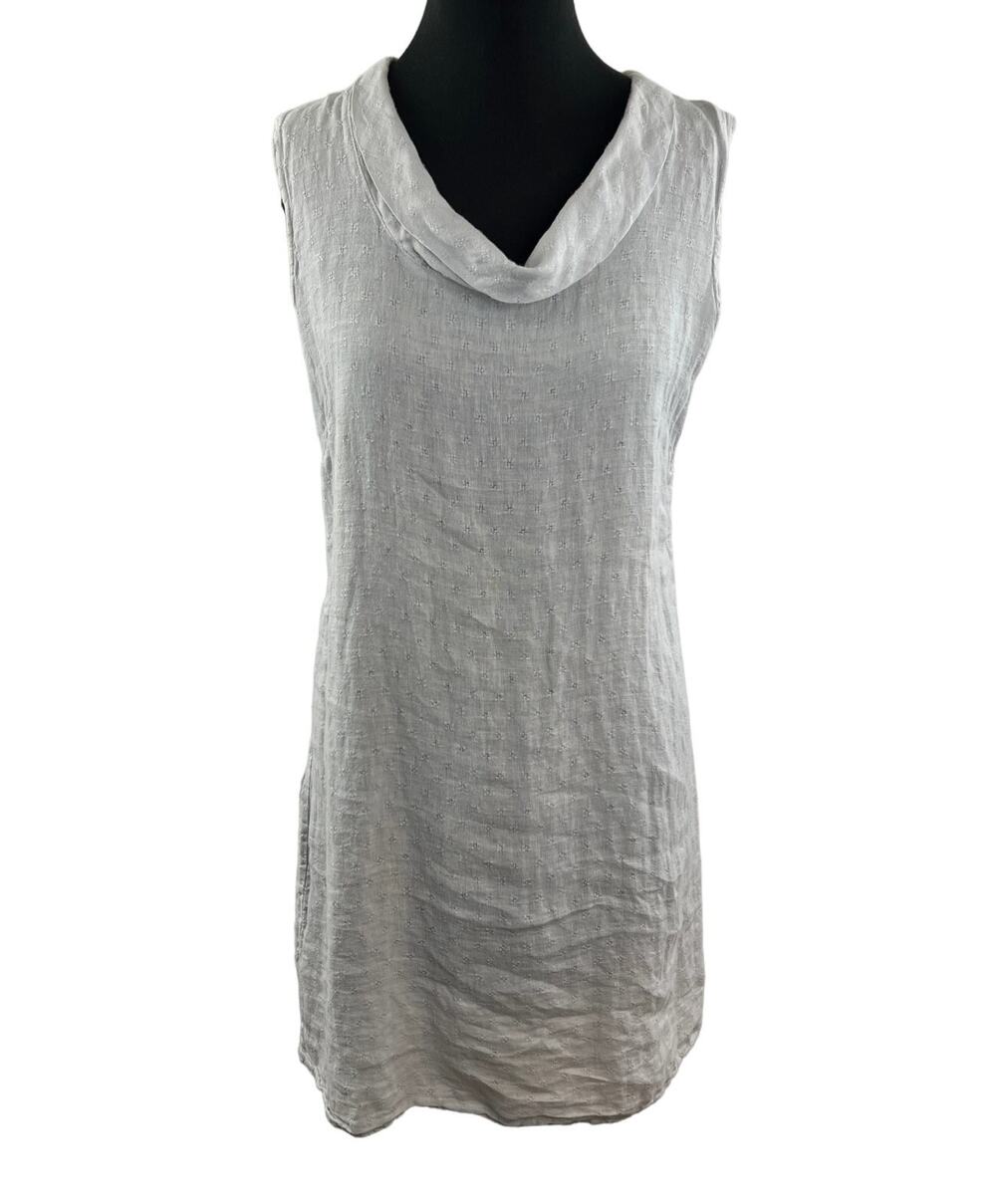 Lina Tomei Gray Tunic Top Linen Cowl Neck Sleeveless Size Medium M Made in ITALY